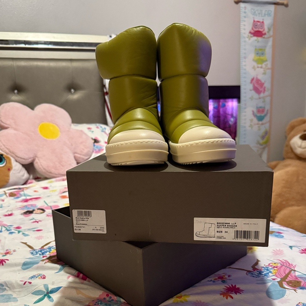Rick Owens Kids Shoes in Olive Green and White